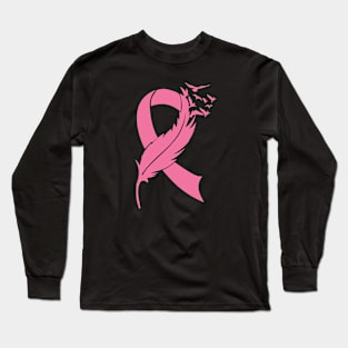 Feather Pink Breast Cancer gift Long Sleeve T-Shirt